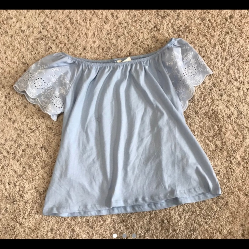 Blue off the shoulder embroidered top